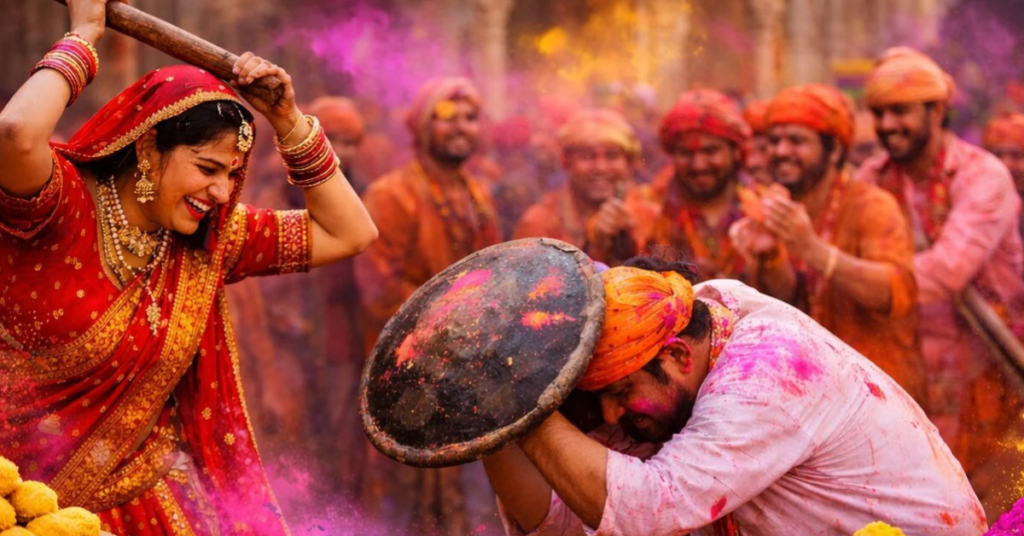 लठमार होली 2026 में बरसाना की पारंपरिक उत्सव की झलक