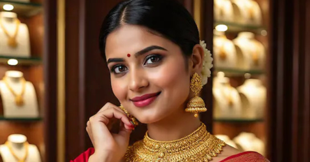 सोने की कीमत दर्शाता हुआ गोल्ड बार और आभूषण