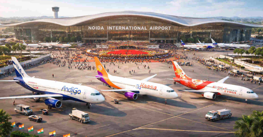 नोएडा इंटरनेशनल एयरपोर्ट जेवर का एरियल व्यू