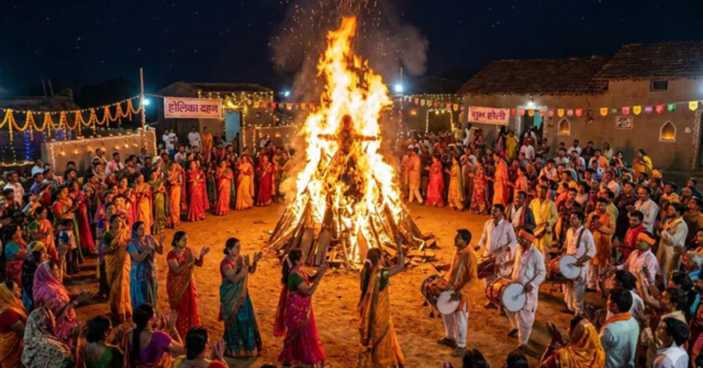 होलिका दहन 2026 की पूजा और अग्नि प्रज्ज्वलन का दृश्य