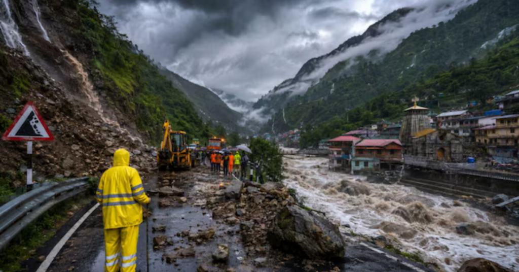 उत्तराखंड में मानसून के दौरान भारी बारिश से प्रभावित सड़क और यमुनोत्री हाईवे का दृश्य