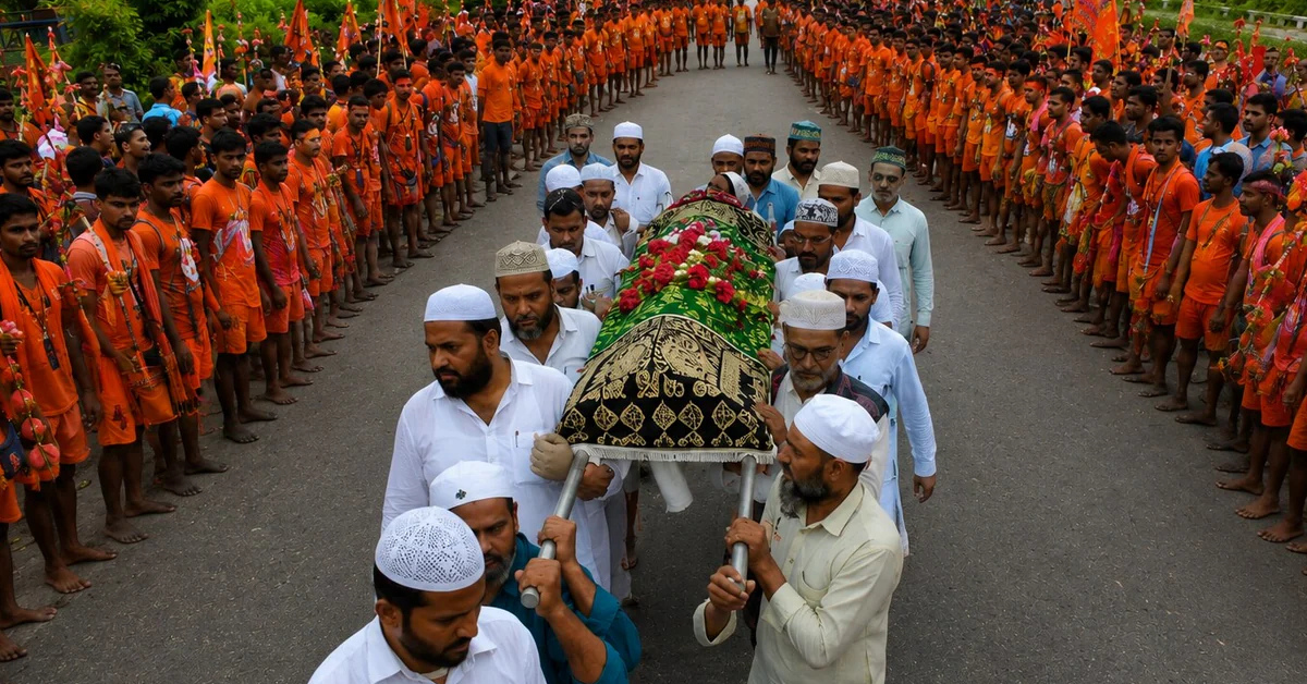 कांवड़ियों ने मुस्लिम युवक के जनाजे को रास्ता देने के लिए हाईवे पर मानव श्रृंखला बनाई